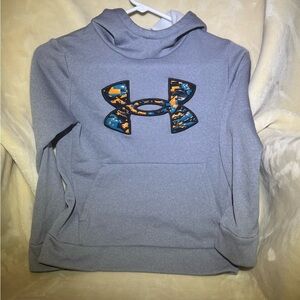 Under Armour Blue and Orange Logo Gray Hoodie
